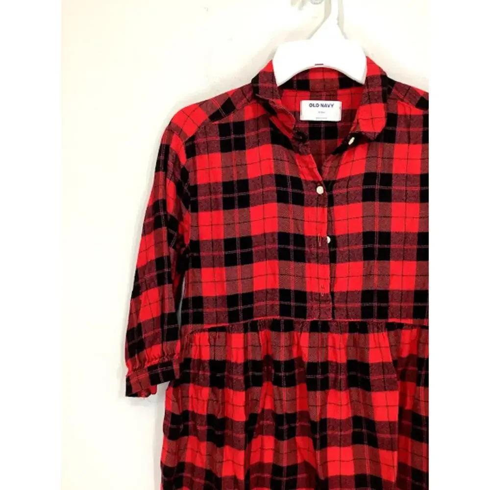 Old Navy Girls Red Black Plaid Quarter Button Mini Dress Kid’s Youth Size XL 14